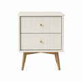 Comodino in legno bianco a 2 cassetti con gambe in legno