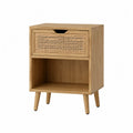 Comodino in Legno di Quercia e Rattan 45x35x60 cm