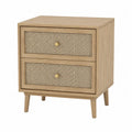 Comodino in legno di quercia e rattan con 2 cassetti