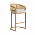 Sgabello da bar in legno e rattan con seduta imbottita