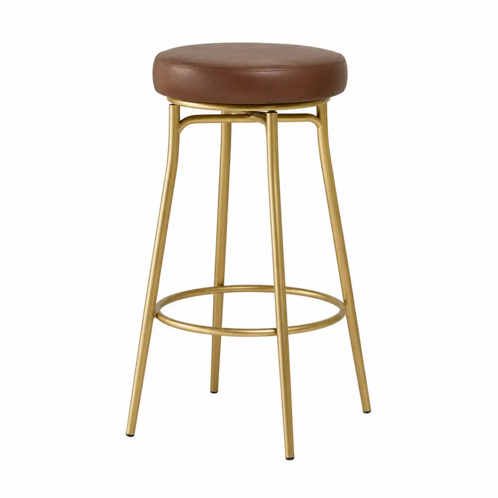 Sgabello da Bar Acciaio e Finta Pelle Marrone Altezza 75 cm