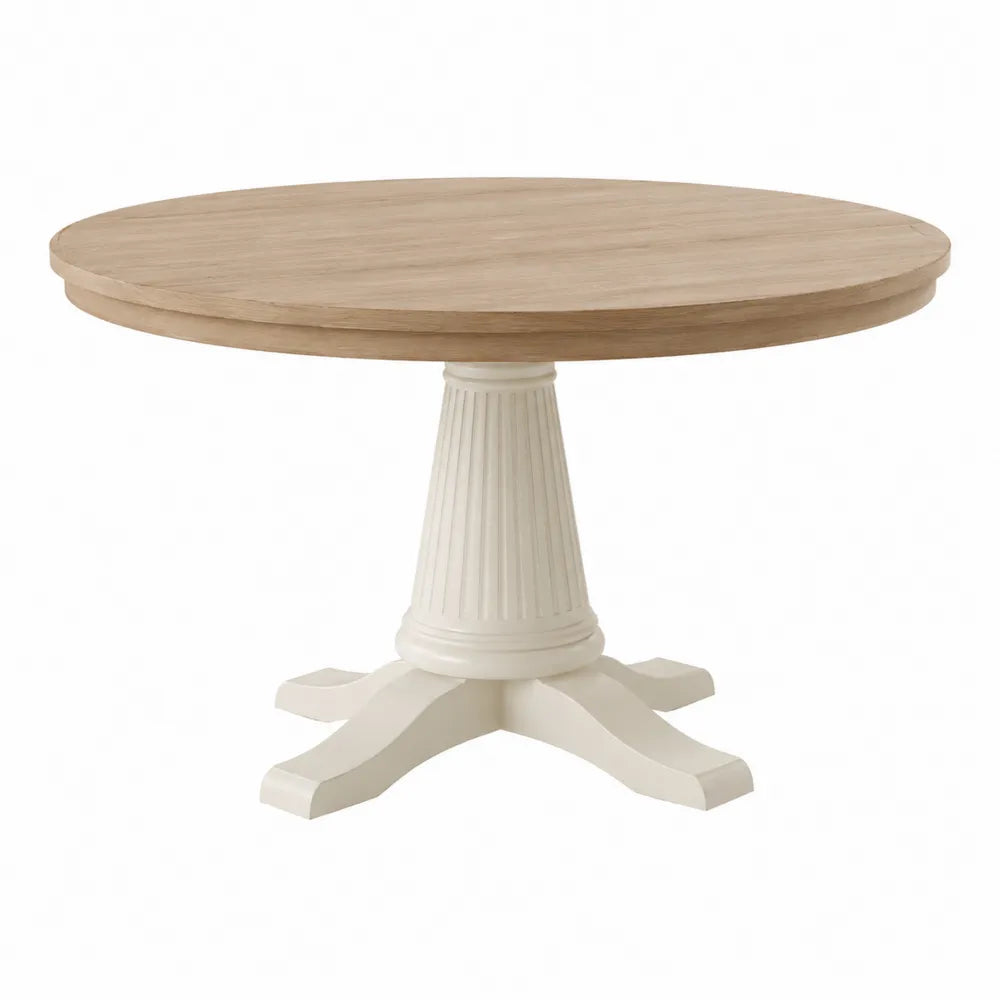 Tavolo da pranzo rotondo in legno con base bianca, diametro 120 cm