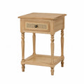 Comodino in Legno e Rattan Naturale con Cassetto