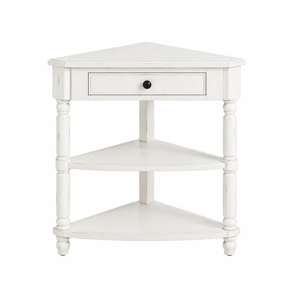Tavolo Angolare in Legno con Cassetto Bianco