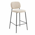Sgabello da Bar in Tessuto Boucle Beige con Struttura in Metallo Nero