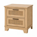 Comodino in Legno con Due Cassetti in Rattan 40x30x50 cm