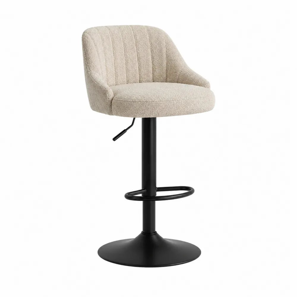 Sgabello da bar in tessuto beige con base in metallo nero