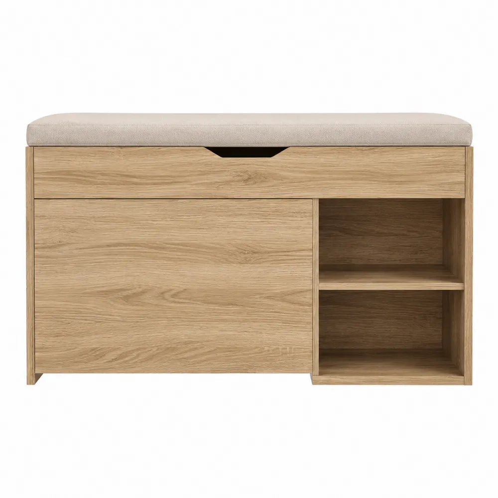 Panca in legno con cuscino in tessuto 100x40x45 cm