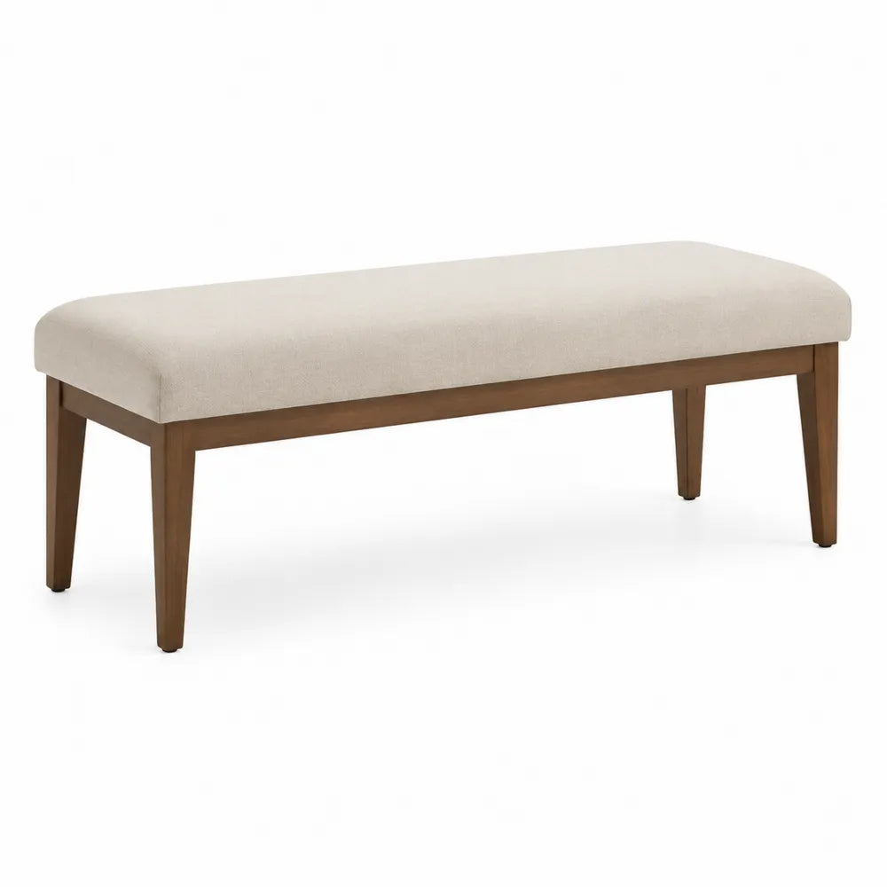 Panca in legno con seduta in tessuto di poliestere beige
